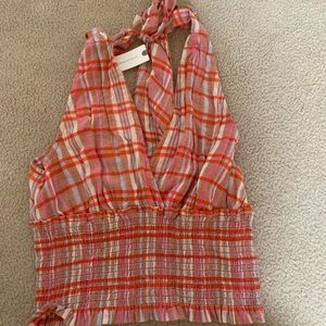 ANTHRO: PILCRO PLAID HALTER TOP